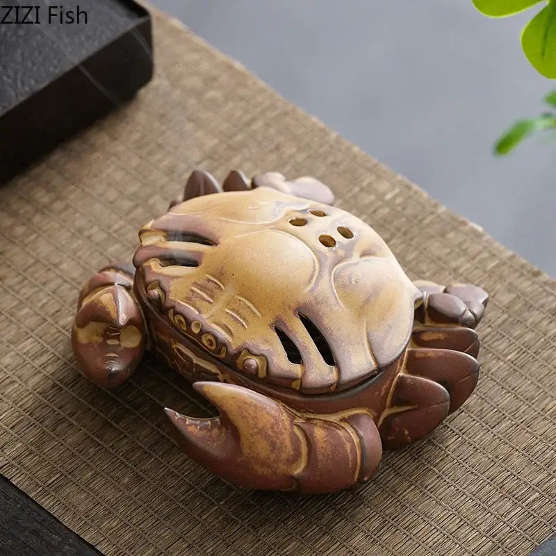 Hand carved brown crab ceramic incense burner with detailed ridges and carved ventilation holes for living room decorbites crab ceramic