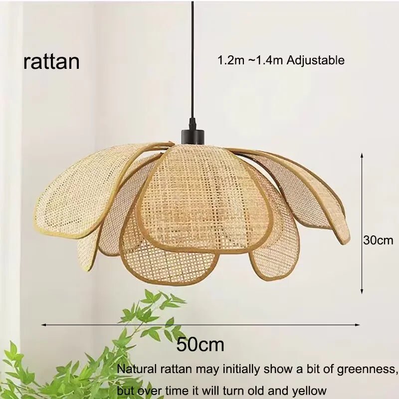 Hand-Woven Natural Rattan Petal Pendant Light - Decorbites
