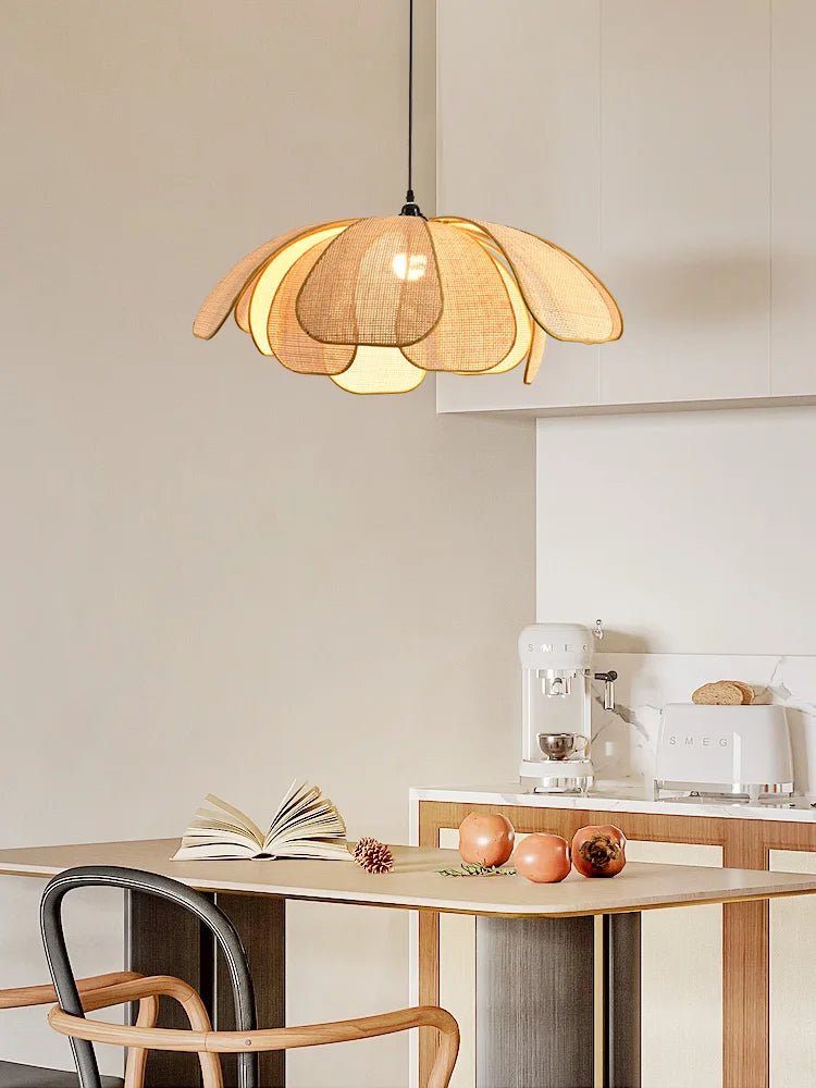 Hand-Woven Natural Rattan Petal Pendant Light - Decorbites