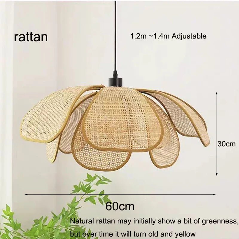Hand-Woven Natural Rattan Petal Pendant Light - Decorbites