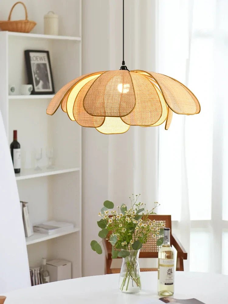 Hand-Woven Natural Rattan Petal Pendant Light - Decorbites