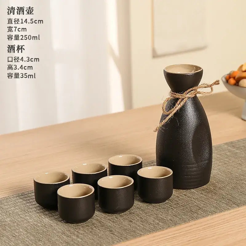 Handcrafted black ceramic wine warmer sake set with matte finish beige interior decorbites black ceramic for dining room