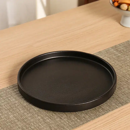 Handcrafted black ceramic wine warmer tray with matte finish and raised rim for decorbites black ceramic sake set