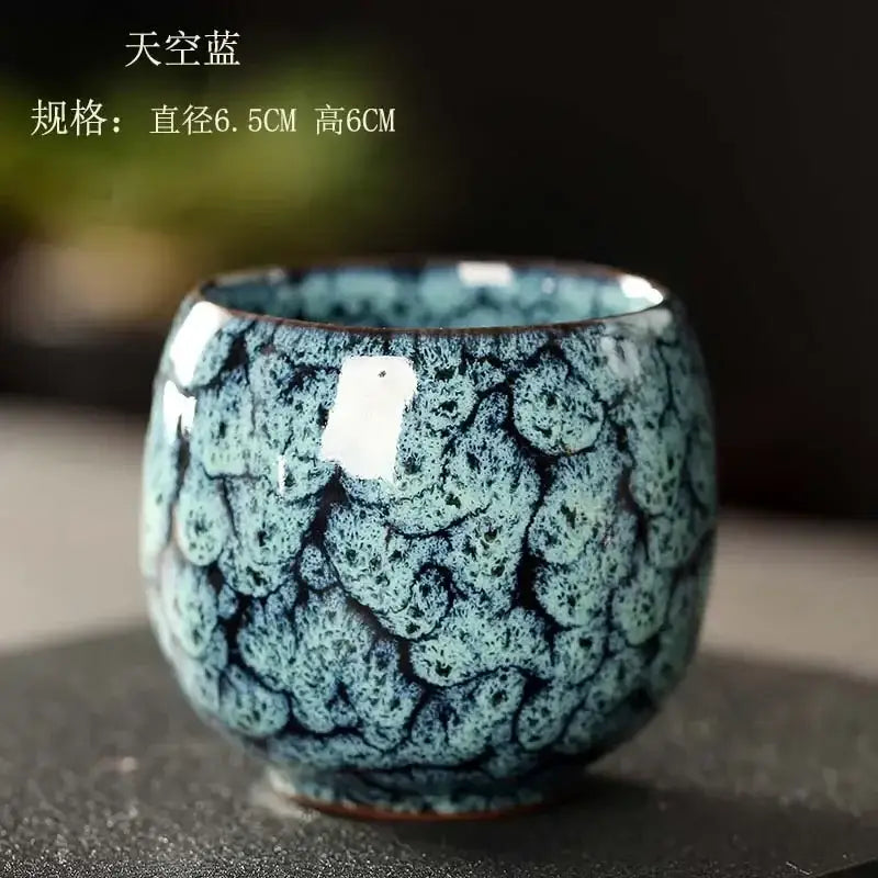 A ceramic kung fu tea cup set with handcrafted sky blue and black crackle glaze for elegant dining room drinkware decorbites ceramic kung