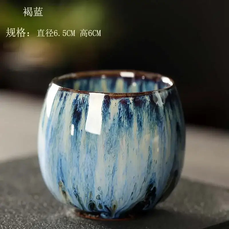 Handcrafted ceramic kung fu tea cup set with glossy blue and white crackle glaze perfect for dining room decorbites