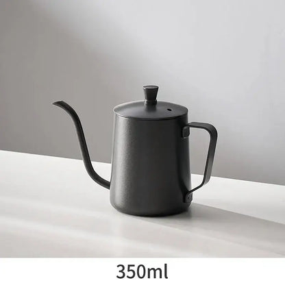Black matte-finished 350ml pour-over kettle with minimalist design and small lid in decorbites glass coffee brewer set