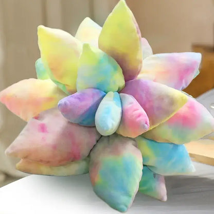 Handcrafted lavender succulent cactus flower throw pillow with plush tie-dyed pastel decorbites 3d succulent design