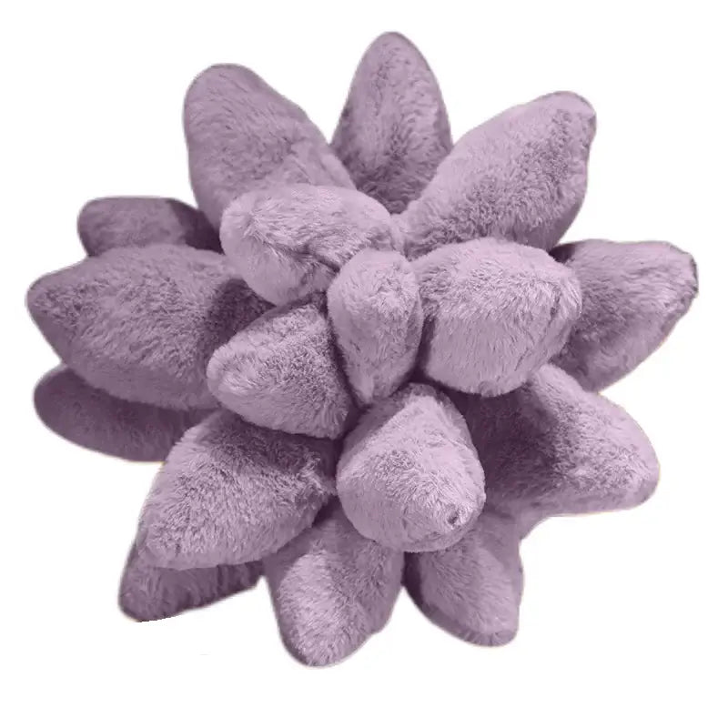 Handcrafted lavender plush throw pillow with fuzzy texture and decorbites 3d succulent cactus flower design for bedroom decor