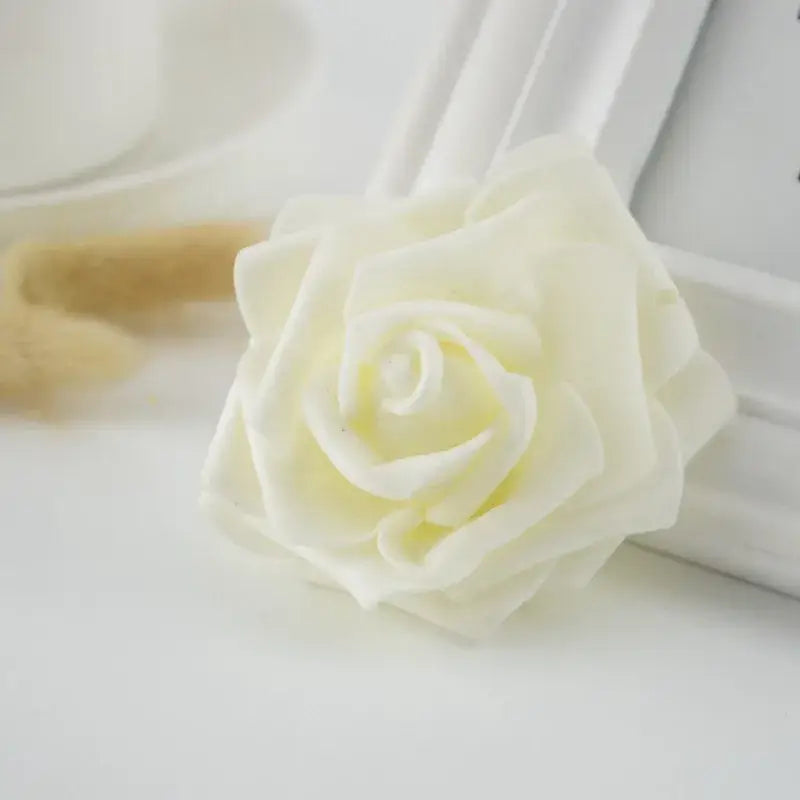 Handmade decorbites foam roses flower featuring a delicate ivory foam rose with creamy yellow center for wedding decor
