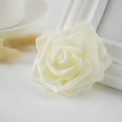 Handmade decorbites foam roses flower featuring a delicate ivory foam rose with creamy yellow center for wedding decor