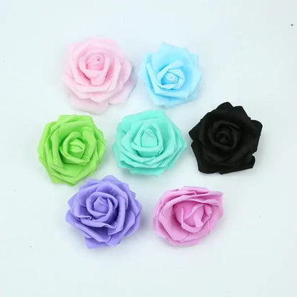 Handmade colorful foam roses flower bouquet in pastel pink blue green teal black and lavender for wedding decor by decorbites foam roses
