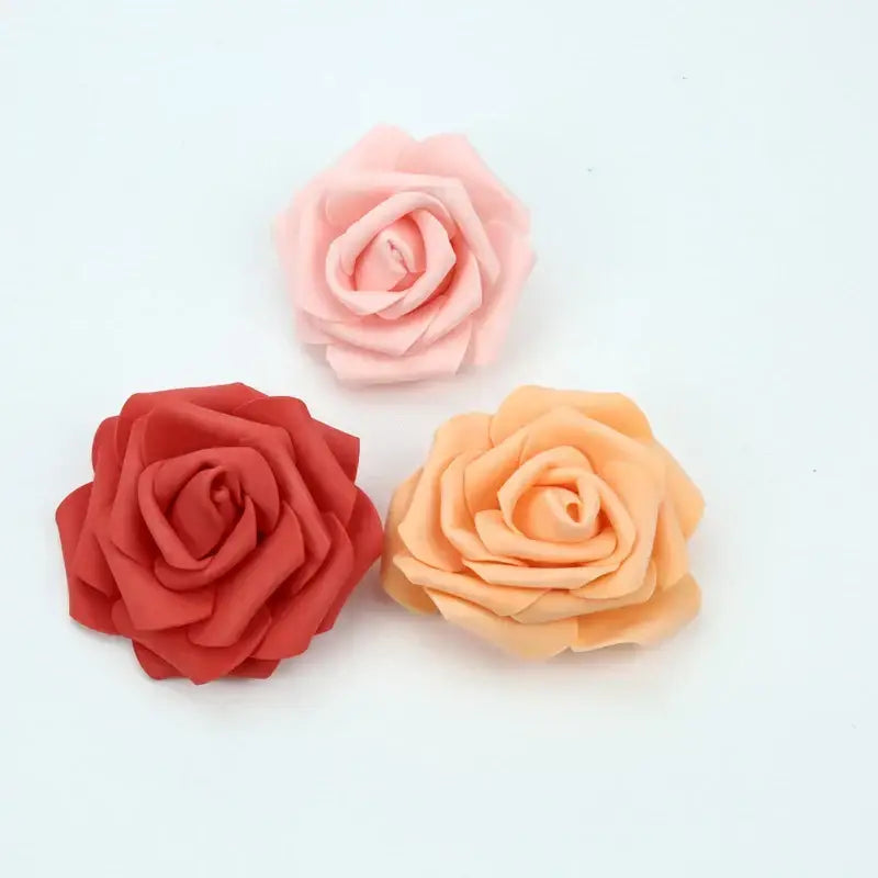 Handmade colorful foam roses flower bouquet in soft pink deep red and peach tones for wedding decor by decorbites foam roses