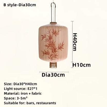 Handmade cream and peach decorbites bamboo lantern pendant made of iron and fabric for dining room light decor