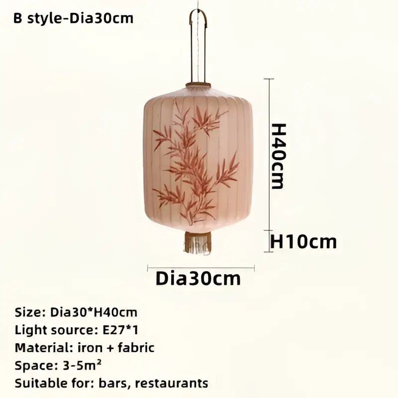 Handmade cream and peach bamboo lantern pendant with black bamboo patterns and iron frame for dining room decorbites bamboo lantern