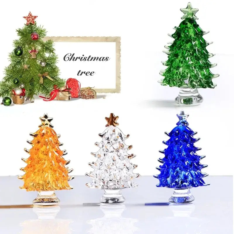 Colorful handmade crystal christmas tree mini figurine in green orange clear blue with gold accents for living room decorbites decor