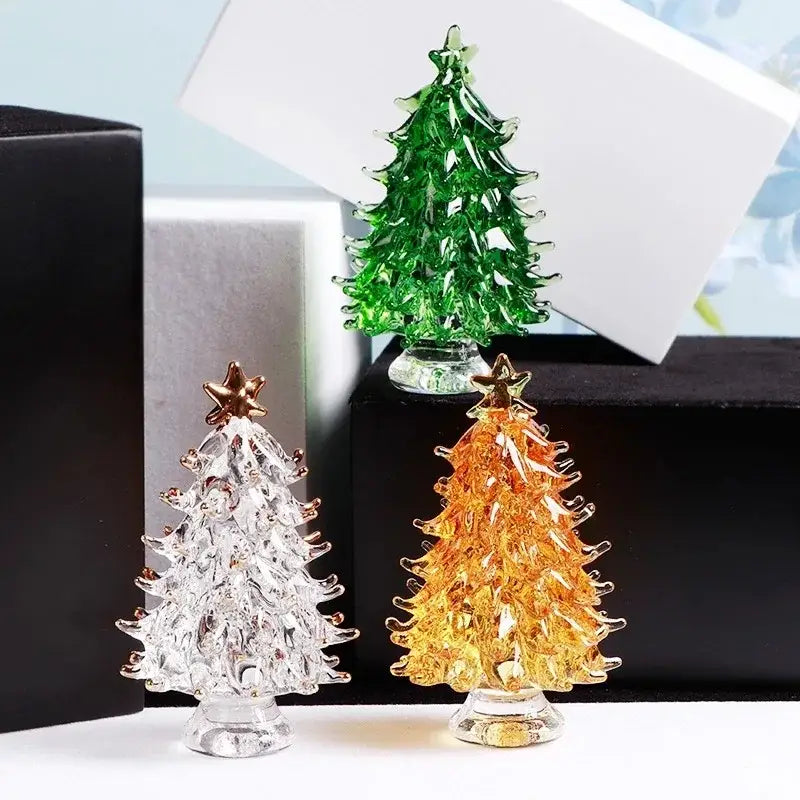 Three handmade crystal christmas tree mini figurines in clear rose gold, amber, and green for living room decorbites decor