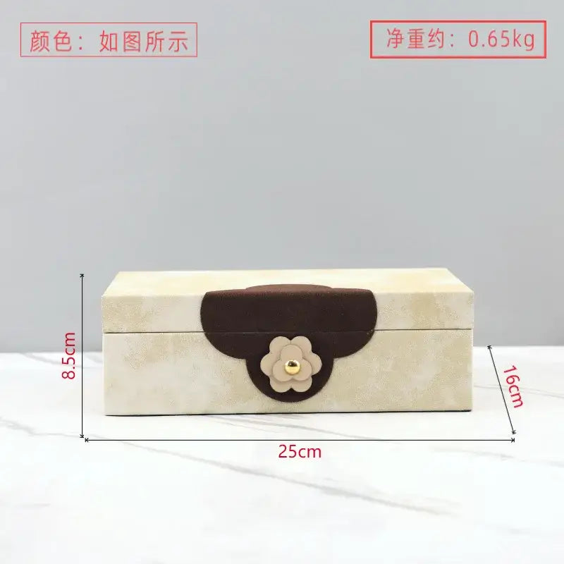 Handmade floral cream and brown leather jewelry box with decorative flower for bedroom organizer home decor by decorbites