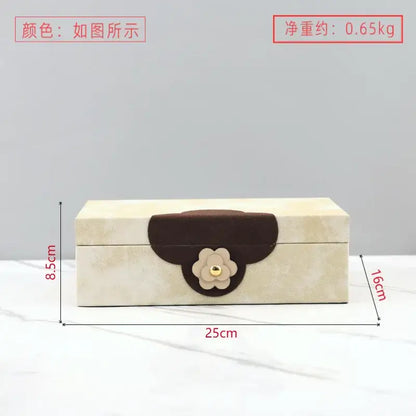 Handmade floral cream and brown leather jewelry box with decorative flower for bedroom organizer home decor by decorbites