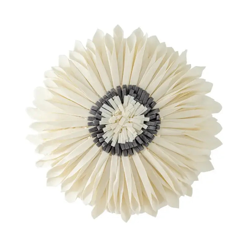 Cream-colored layered handmade flower cushion cover with dark gray center for decorbites handmade flower pillows