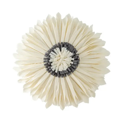 Cream-colored layered handmade flower cushion cover with dark gray center for decorbites handmade flower pillows