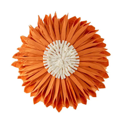 Orange handmade flower cushion cover with a white center from decorbites handmade flower set for living room decor
