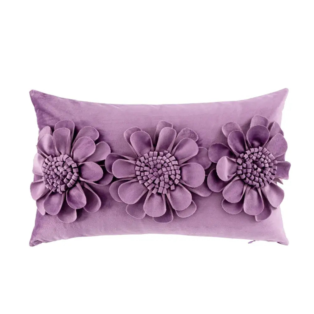 Purple velvet handmade flower cushion cover with three dimensional lavender fabric flowers for living room decorbites handmade flower set