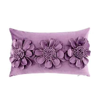 Purple velvet handmade flower cushion cover with three dimensional lavender fabric flowers for living room decorbites handmade flower set