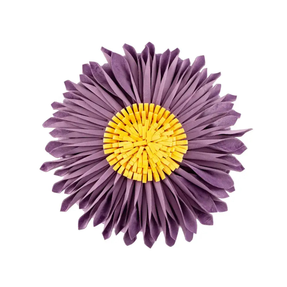 Purple and yellow layered felt petals on decorbites handmade flower cushion cover set for living room decor