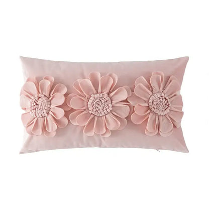 A soft pink handmade flower cushion cover with three dimensional fabric flowers for living room decorbites decor