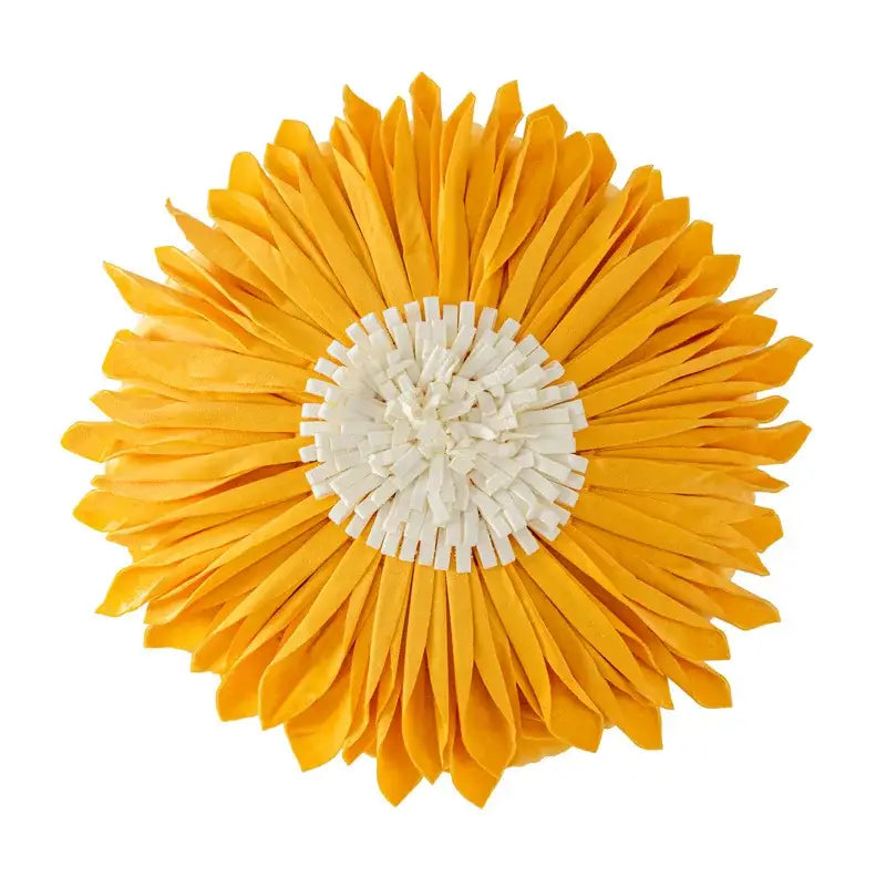 Vibrant yellow handmade flower cushion cover with white center for living room decorbites handmade flower pillow set