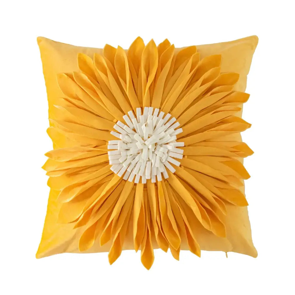 Handmade flower cushion cover set featuring vibrant yellow sunflower design with layered fabric petals for living room decorbites handmade flower