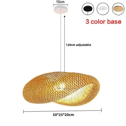 Handmade golden brown bamboo wave pendant light with sleek oval design and adjustable height for dining room lighting