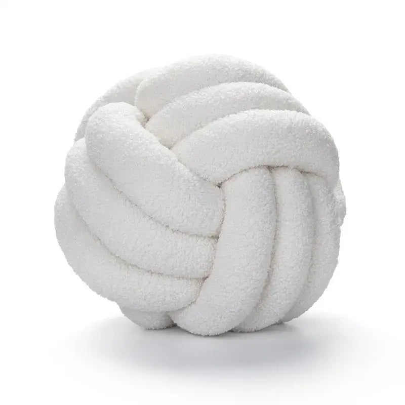 White plush rope knotted boucle circle decorative pillow handmade for bedroom decor