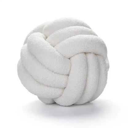 White plush rope knotted boucle circle decorative pillow handmade for bedroom decor