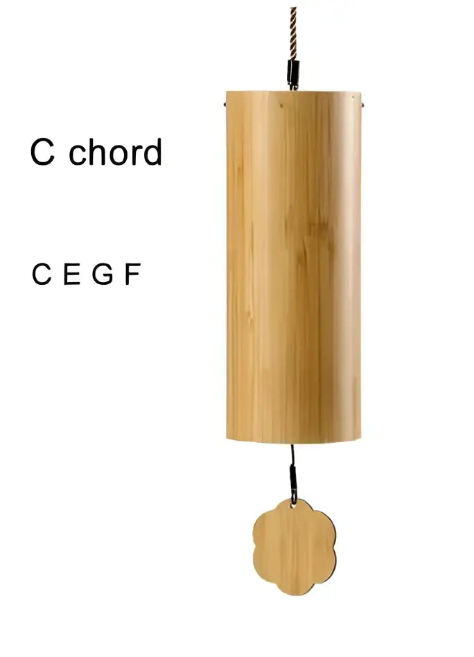 Handmade natural tan bamboo chord wind chimes with light brown bamboo and wooden flower pendant garden decor