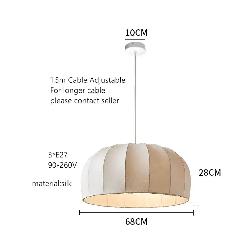 Beige and white striped silk pendant lamp with 1.5m adjustable cable ideal for dining room pendant lights