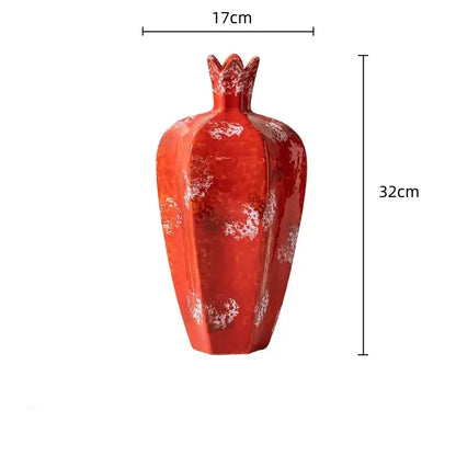 Vibrant red decorbites handmade pomegranate ceramic vase with glossy finish and white speckled texture for living room decor