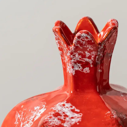Vibrant red decorbites handmade pomegranate ceramic vase with glossy finish and white glaze cracks for rustic living room decor