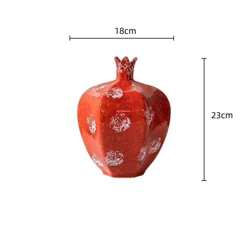 Vibrant red decorbites handmade pomegranate ceramic vase with white speckled accents and crown-like top for living room decor