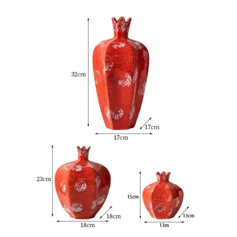 Red handmade pomegranate ceramic vase with white speckled accents for living room decor by decorbites