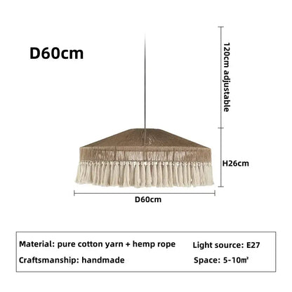 Handmade rattan pendant light with hexagonal cotton yarn shade and cream tassels for dining room decorbites pendant lights
