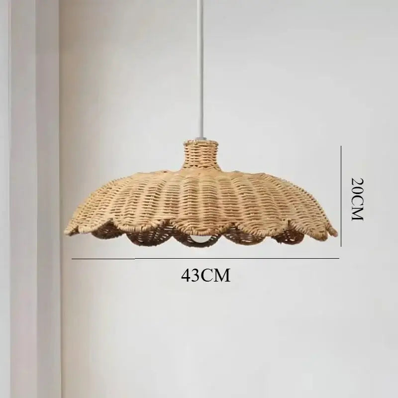 Handmade rattan pendant scalloped wicker light in warm beige natural woven material for dining room pendant lamps