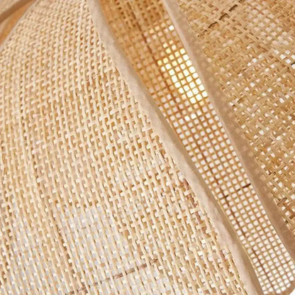 Handmade rattan petal pendant light with natural woven textured beige shade for dining room decorbites handmade rattan