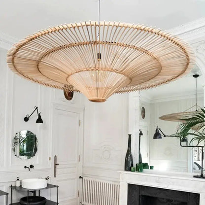 Handmade rattan wicker chandelier natural beige wicker chandelier by decorbites featuring bamboo strips for dining room decor