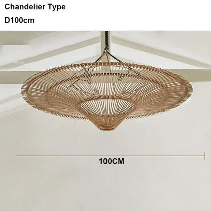 Handmade rattan wicker chandelier by decorbites with natural beige bamboo fan design 100cm diameter for dining room decor