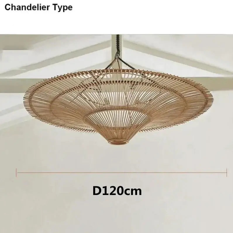 Natural-toned woven bamboo handmade rattan wicker chandelier by decorbites with tiered fan design for dining room decor