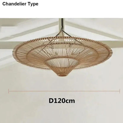 Natural-toned woven bamboo handmade rattan wicker chandelier by decorbites with tiered fan design for dining room decor