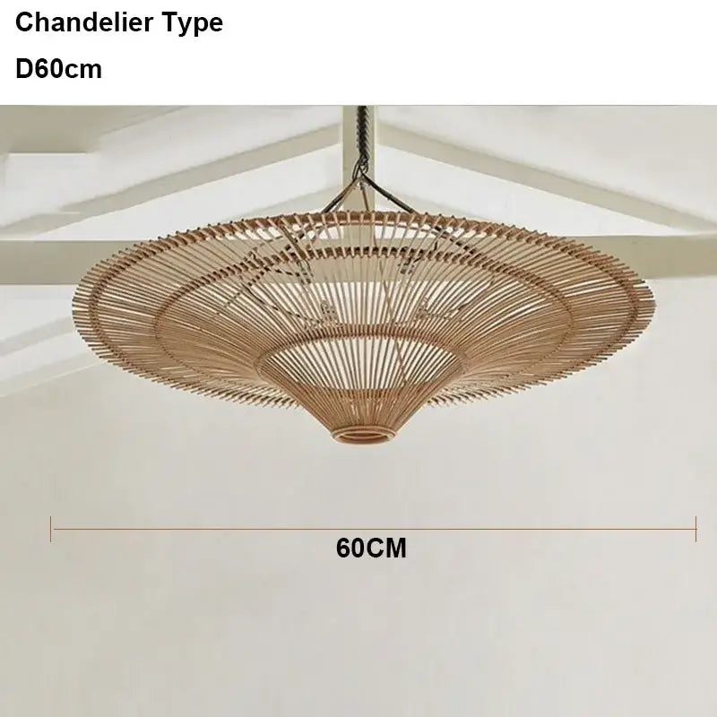 Handmade rattan wicker chandelier decorbites 60cm beige natural bamboo tiered fan design pendant for dining room decor