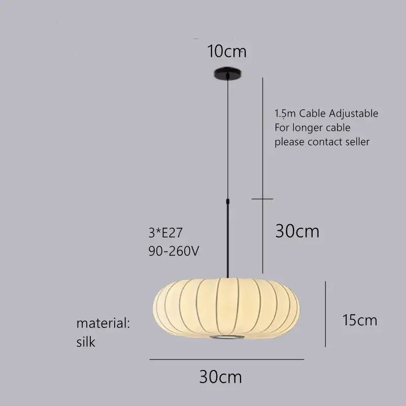 Handmade silk pumpkin pendant soft beige silk pendant lamp with segmented lantern design and adjustable 1.5m cable by decorbites