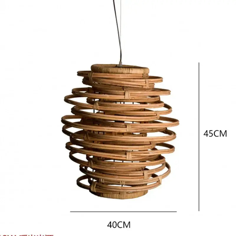 Handmade natural-toned rattan bamboo birdnest pendant light with concentric circular rings for bedroom decorbites decor